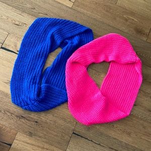 Pink and blue Infinity scarfs